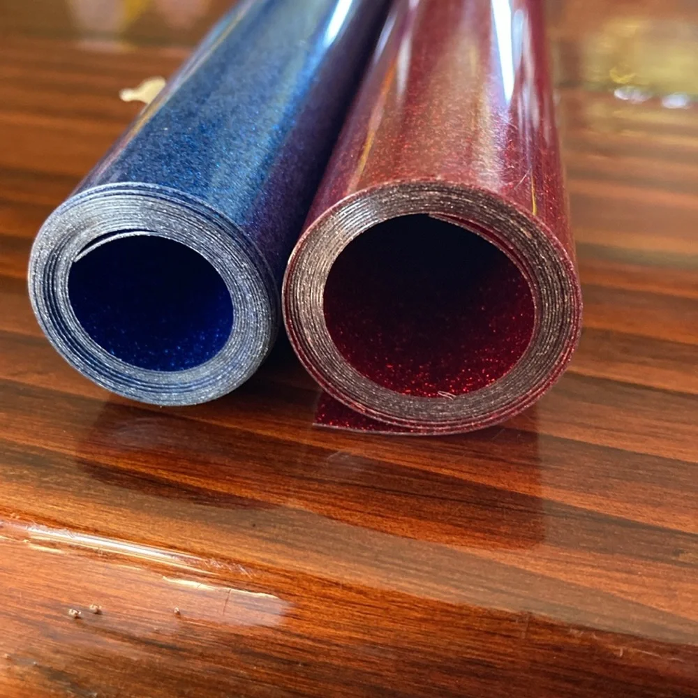 Glitter Heat Transfer Vinyl Bundle / Blue Glitter & Red Glitter  3ft each